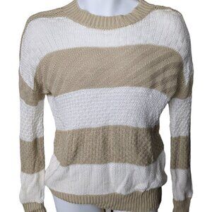 LA Hearts Womens Pullover Knit Sweater Beige Cream Striped Crewneck Size XS NEW